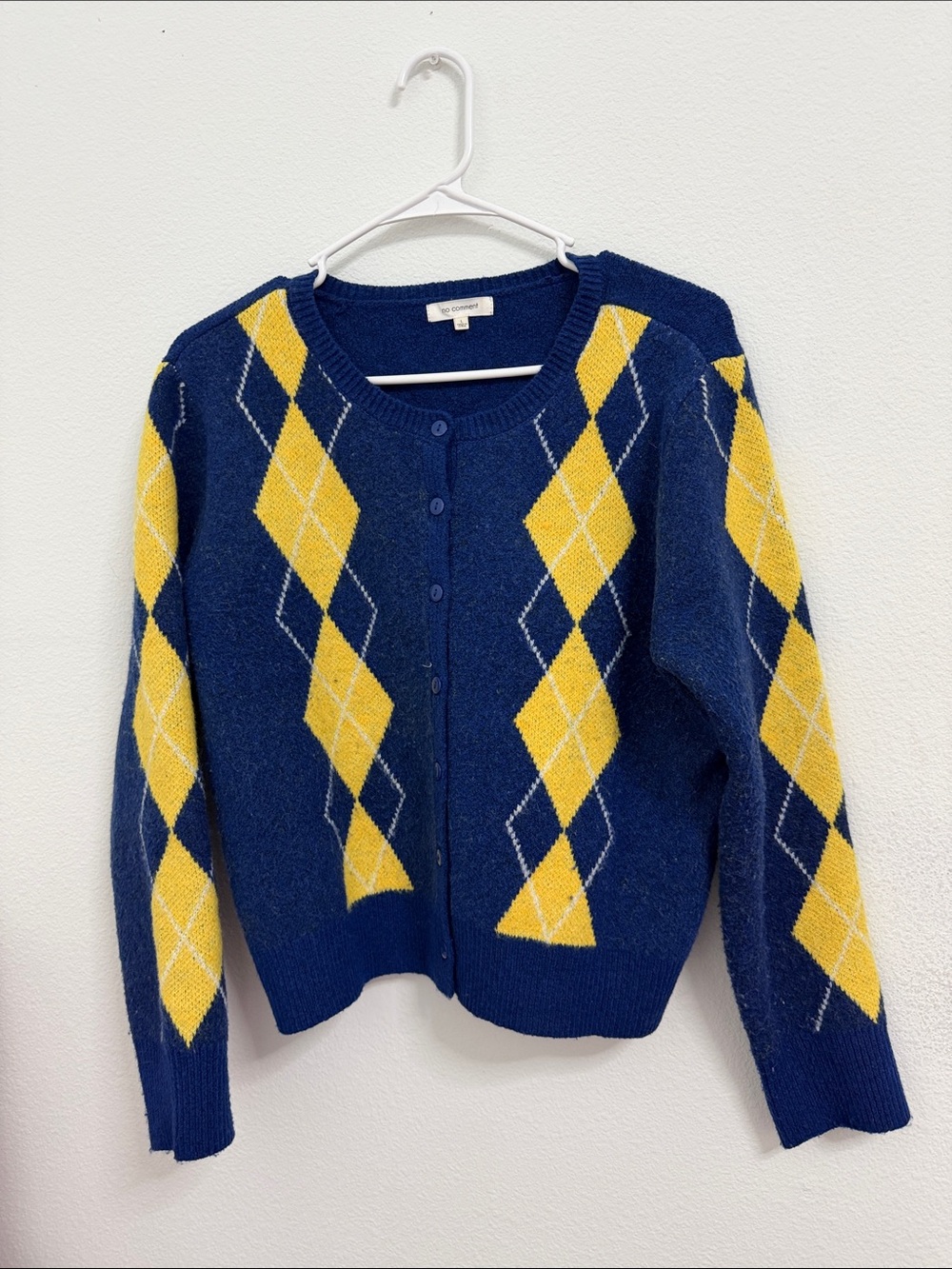 Fashion Nova Classic Argyle Button-Up Sweater Cardigan - Navy & Yellow